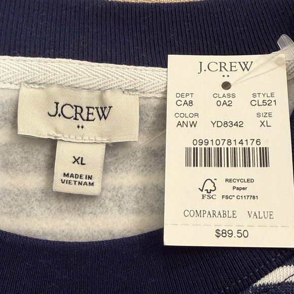 J. Crew Antique Navy/White Striped Crewneck Pullover Sweatshirt/NWT/XL - Picture 7 of 12